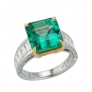 Platinum & 18K Untreated Emerald Diamond Ring